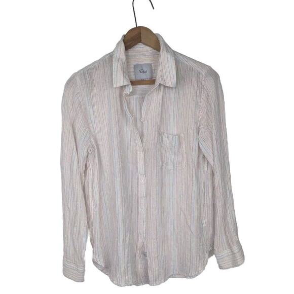 Rails Charli Oahu Rainbow Lurex Metallic Stripe Button Up Blouse‎ Small Linen - Picture 4 of 6